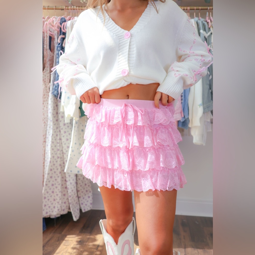 Pink Lace Ruffle Skirt - Picture 4 of 14